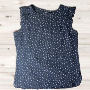 𝅺loft Blue Leaf Patterned Ruffle Flutter Blouse | Size LP